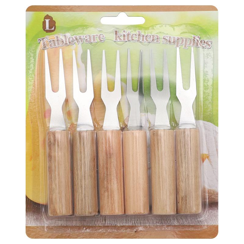 Wooden Handle Stainless Steel Barbecue Fork Outdoor BBQ Barbecue Skewers with Chicken Legs and Wings