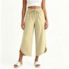 Women Casual Elastic Waist Drawstring Pants with Pockets Side Button Detail Relaxed Fit Cropped Trousers for Everyday Wear