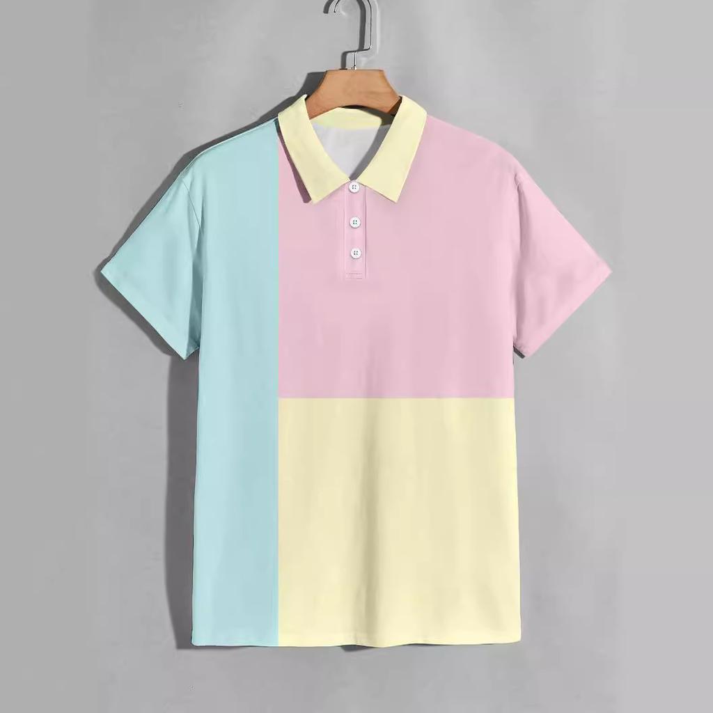 Summer new men's short-sleeved polo shirts fashion clash of colours polo shirts fashionable versatile striped body shirts