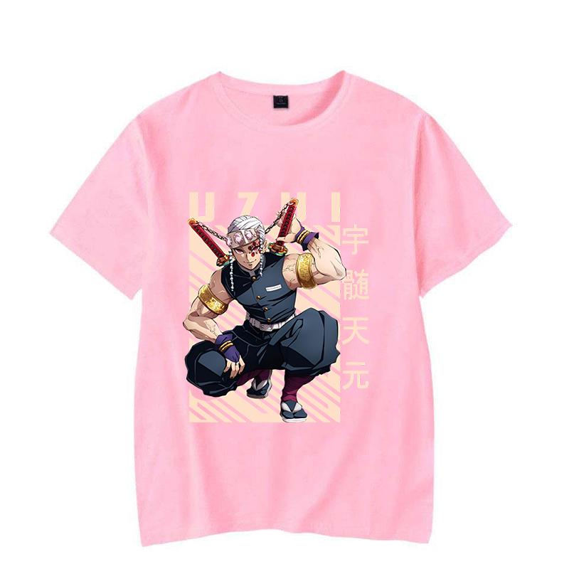 

Anime Uzui Tengen Print Short Sleeves Fashion Round Neck Men Woman T-Shirt Summer Casual Tees XXL рожевий