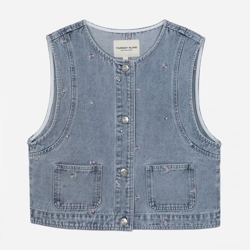 ThurSday ISland Women S Flower Embroidery Denim veSt T264mvt271w Indigo (IN)/S