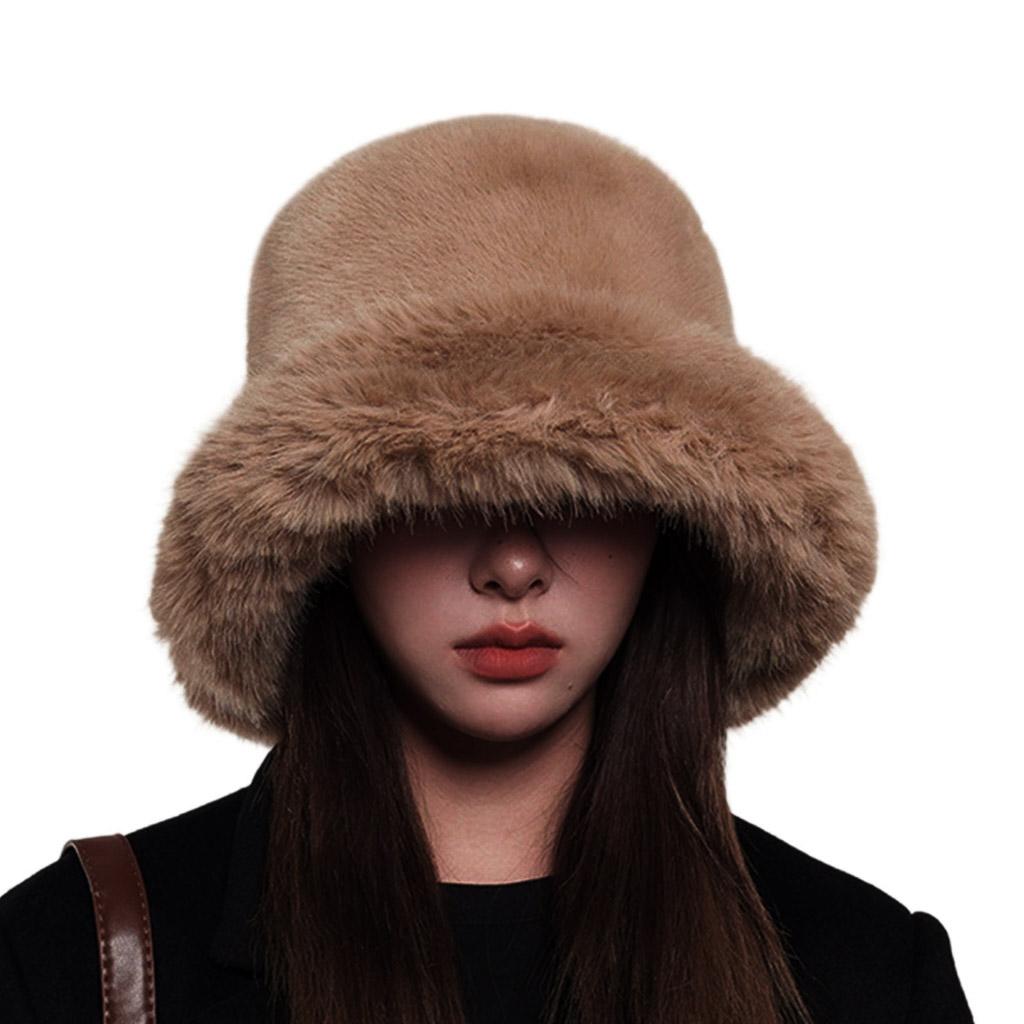 

Stylish Fisherman Hat For Women Plush Lined Winter Warm Soft Bucket Hat with Thick Liner for Outdoor Activity Daily Wear светло-коричневого