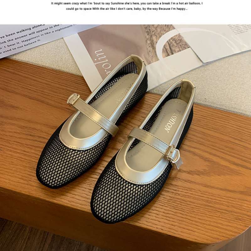 Retro fairy flat Mary Jane shoes girl new one-word with mesh beanie shoes French versatile breathable single shoes