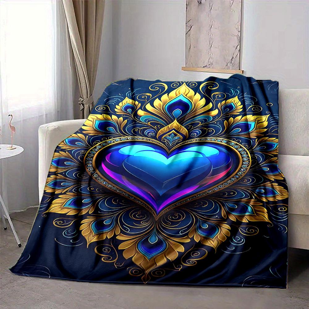 

1pc Heart Mandala Print Blanket Lightweight Flannel Throw Blanket For Sofa, Bed, Living Room, Office, Outdoor Travel, Camping 80cmx120cm