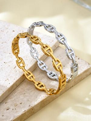 Fashion Elegant Temperament Senior Sense Of Cold Style Stainless Steel 18K Gold-Plated Pig Nose Bracelet Unisex Zircon