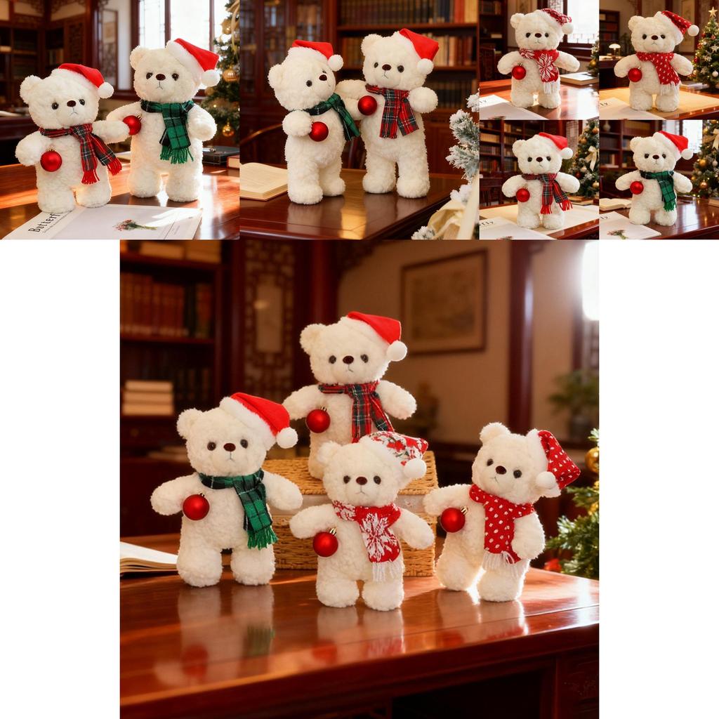 Plush Polar Bear Doll With Scarf And Hat Decor For Childrens Holiday Gifts And Collectors