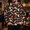 Men's Plus Size Loose Fit Casual Neck Long Sleeve T-Shirt with Christmas Print for Fall and Winter