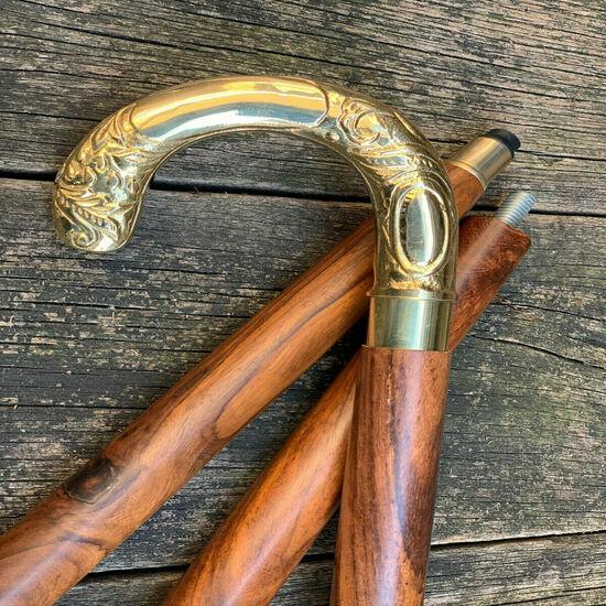 Antique Style Victorian Vintage Designer Brass Handle Cane Wooden Walking Stick