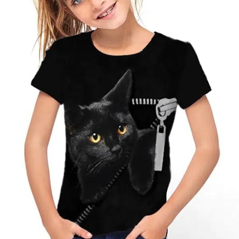 

Футболка с рисунком кота, футболки для детей, повседневная футболка с короткими рукавами для мальчиков, летние весенне-осенние топы в подарок 100