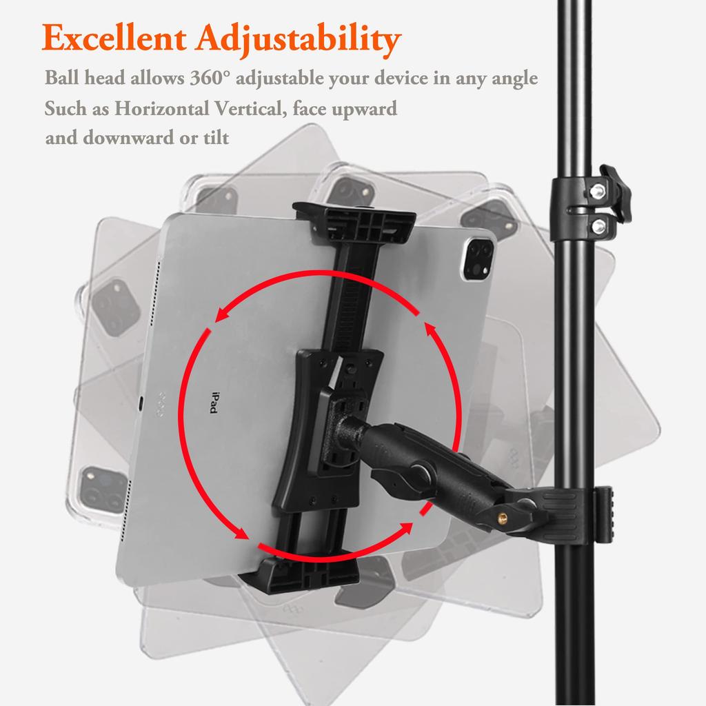 Peastrex iPad Holder Microphone Stand Tablet Phone Holder Microphone Music Stand Mount Adjustable Swivel Base with Super Handle Clamp for iPad Pro Air