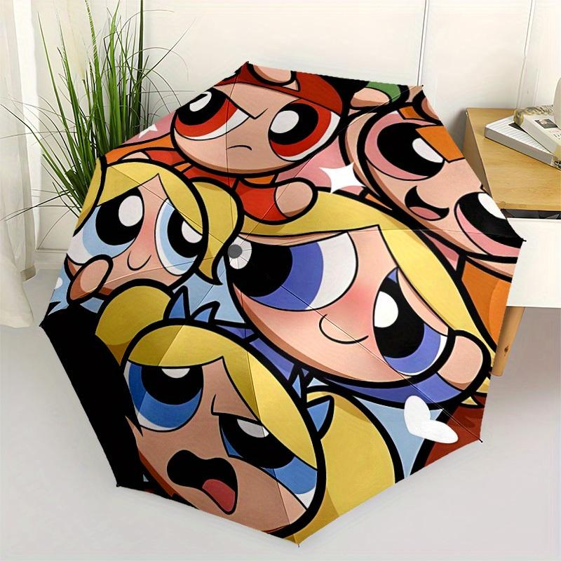 1pc Powerpuff Girls Automatic Folding Umbrella with 8-Rib Compact & Lightweight Design, Self-Opening/ Closing039