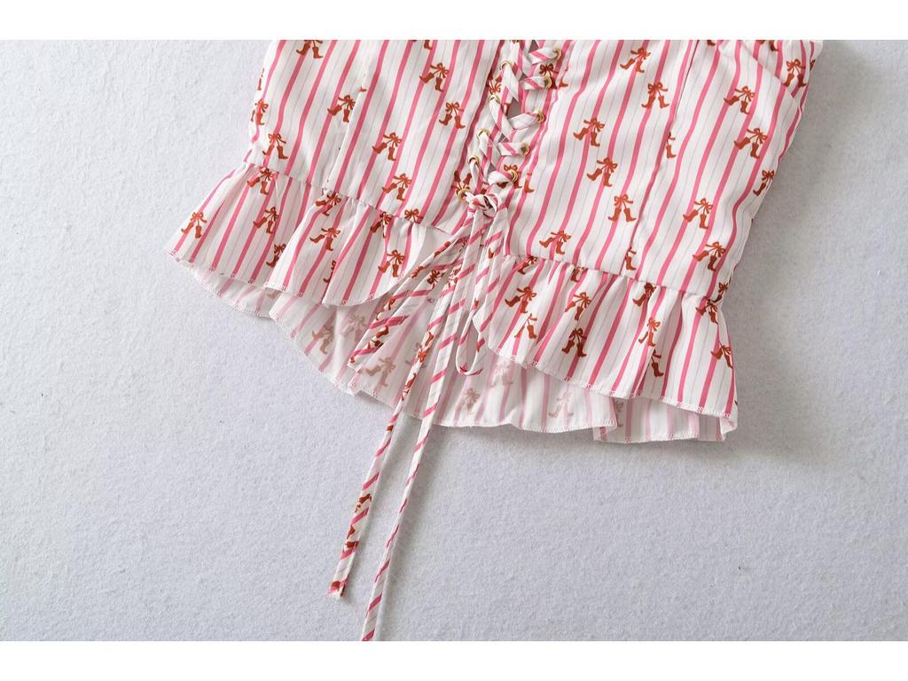 2025 Spring Women's European & American Striped Lace-up Vest Top: Fashionable, Simple, Versatile