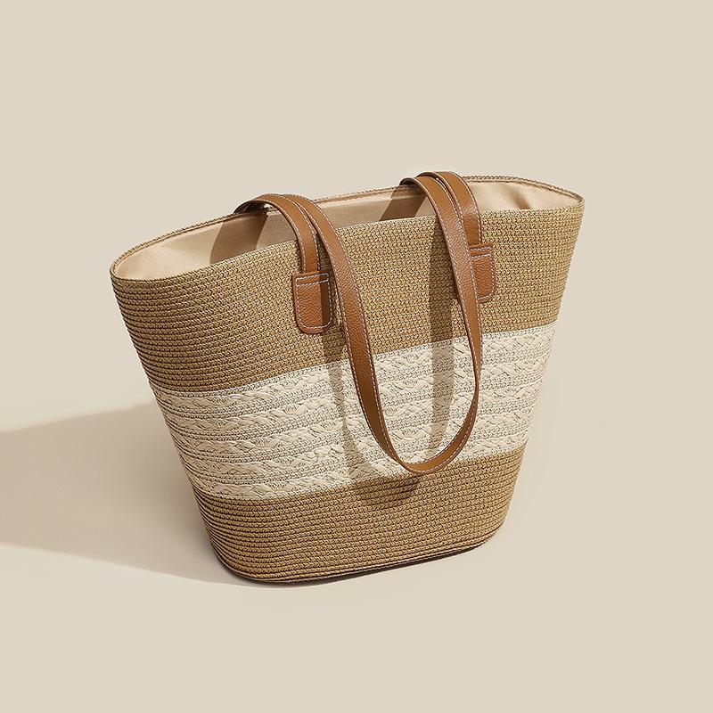 Straw Bag Tote Bag Large Capacity Beach Woven Shoulder Bag Vegetable Basket Bucket Bag