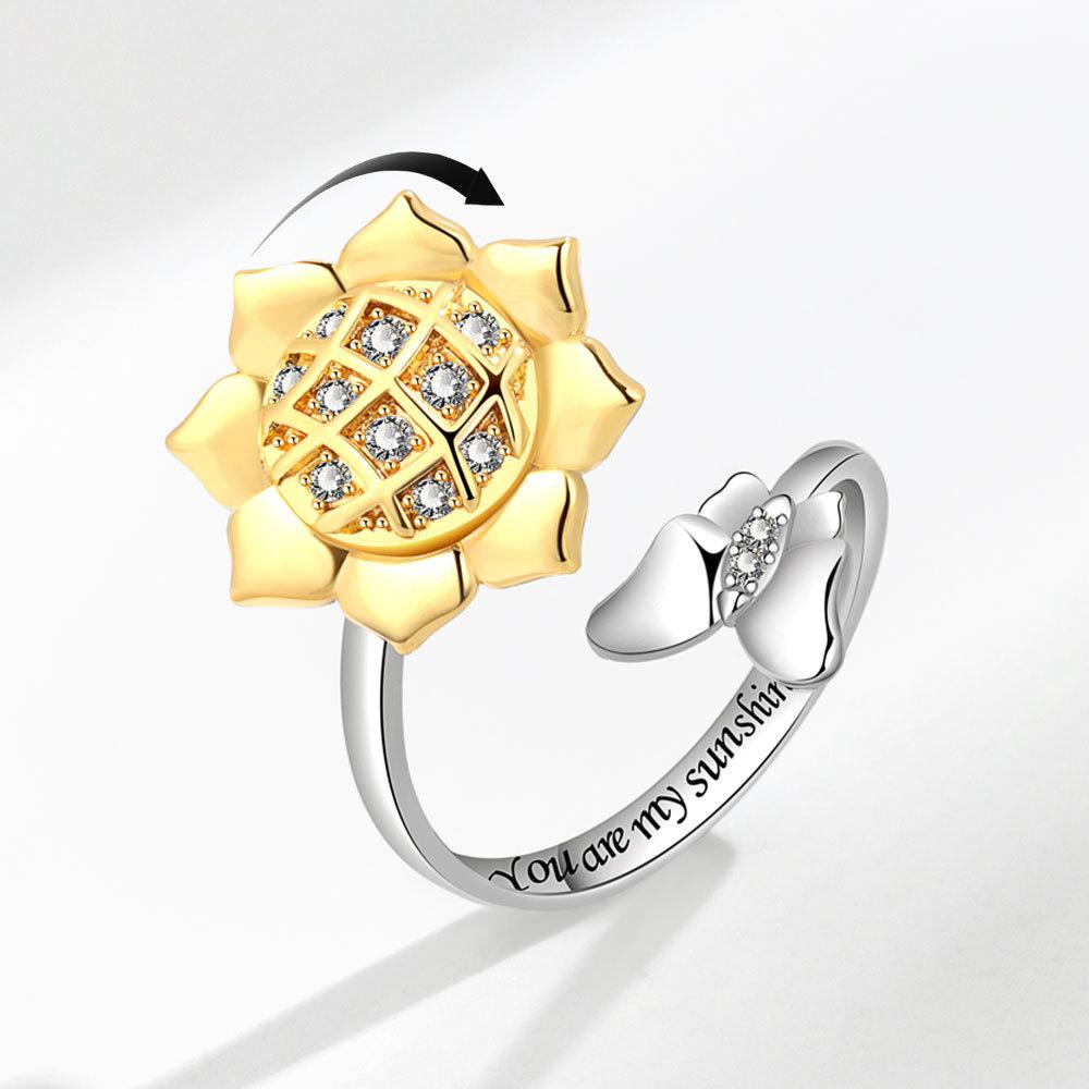 Adjustable Sunflower Spinner Ring For Women Minimalist Anxiety Relief Stress Reducing Rotating Jewelry Gift
