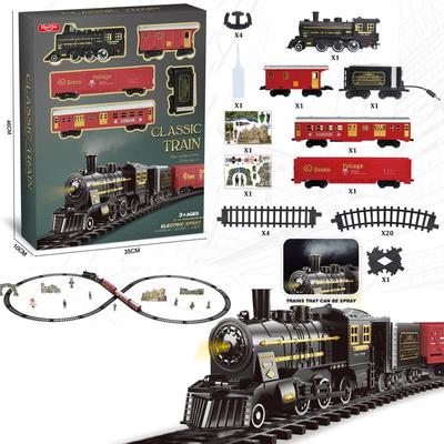 Elektrisches, wiederaufladbares Eisenbahnspielzeug mit Dampflokomotive für Kinder im Alter von 3, 4, 5, 6 und 7 Jahren, Modelleisenbahn-Set mit Lichtern und Geräuschen für Jungen und Mädchen