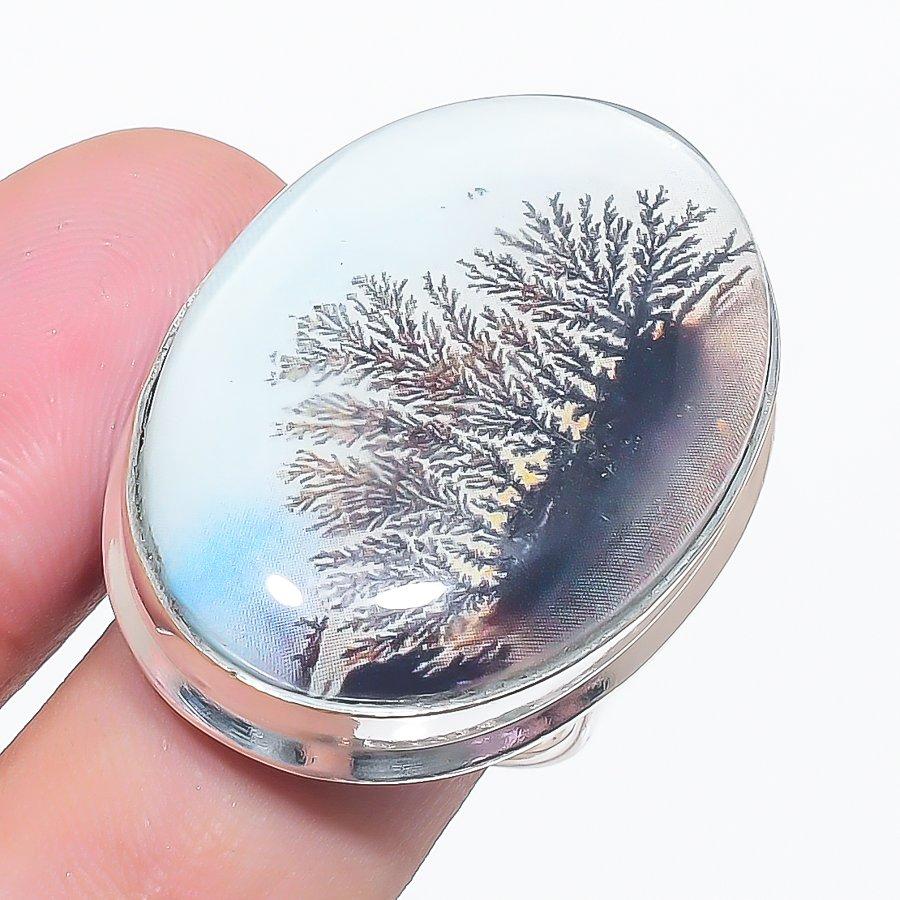 

Natural Russian Dendritic 925 Sterling Silver Jewelry Ring Size 8.5 B6f67