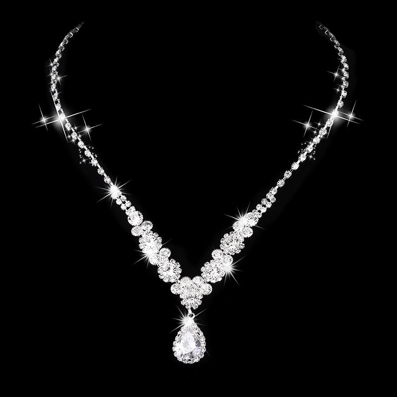 Bridal Angel Tears Rhinestone Zircon Necklace & Earrings Set