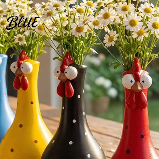 Playful Home Decoration Long Neck Colorful Chicken Statue Big Eye Cartoon Resin Rooster Vase Easy Care Vase Funny Outdoor Cock-Shaped for