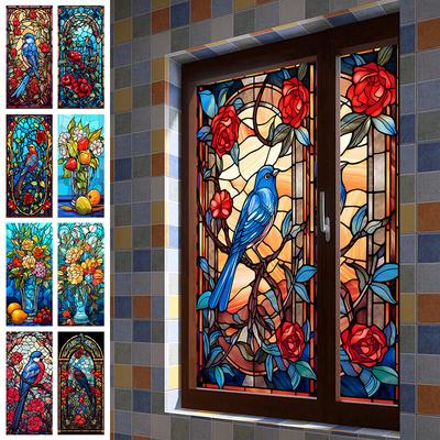 Film Verre Dépoli Coloré Vitrail Art Moderne Motif Géométrique Autocollants Fenêtre Opaque Auto-adhésif Décor Maison Européen Intimité