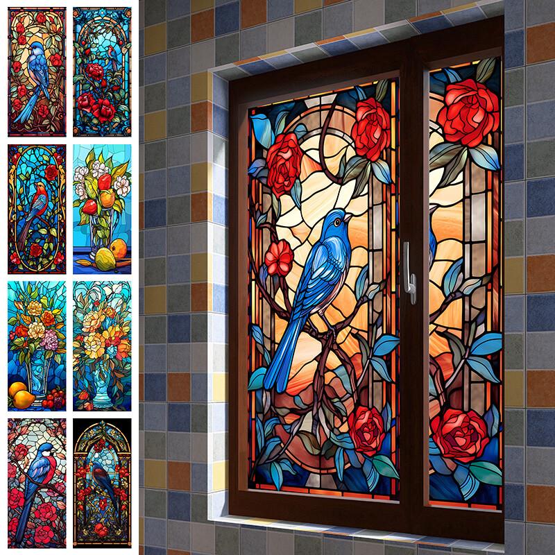 Colorful Stained Frosted Glass Film Modern Art Geometry Pattern Window Stickers Opaque Self-adhesive European Home Decor Privacy