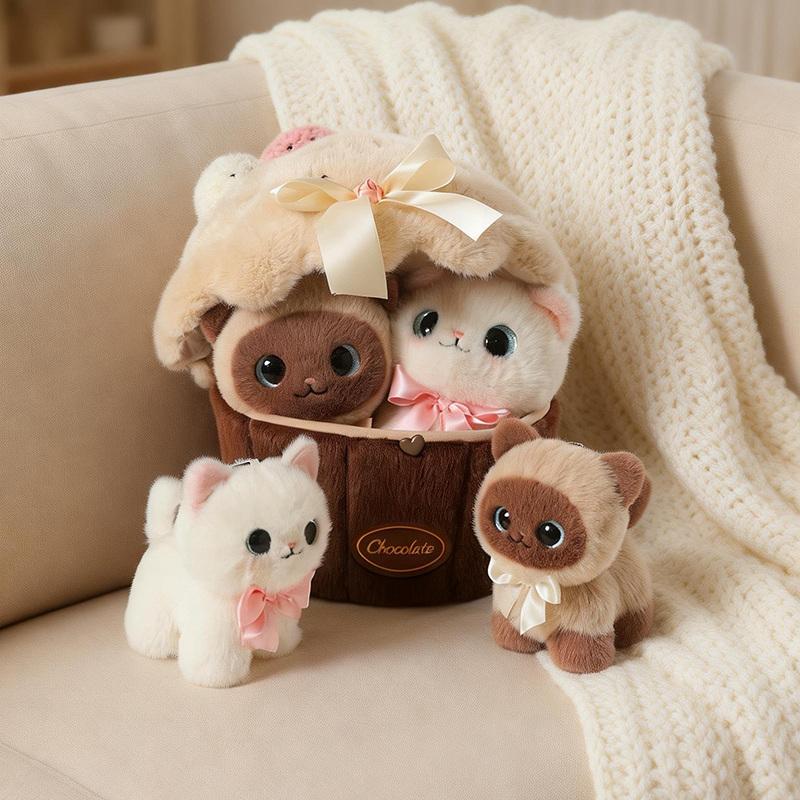 Fun Animal Cake Plush Doll Pillow Rose Siamese Cat Penguin Bear Combination Cookie Plush Toy Home Decor Valentine'S Day Gift