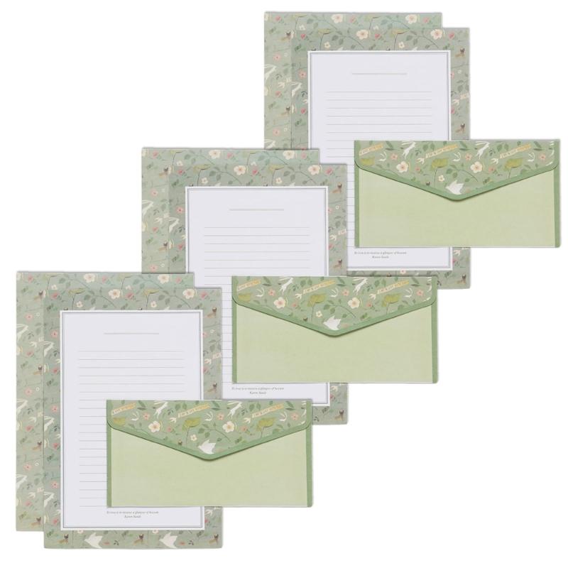 Vintage Blommigt Papper Brevpapper Set, 20 Delar Set (10 linjerade ark, 10 matchande kuvert), Brevstorlek 5,55x8,19 tum