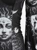 Rosegal Damen Gothic Maxikleid Himmlischer Sonne-Mond-Print Glockenärmel V-Ausschnitt Hohe Elastizität A-Linien-Kleid