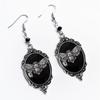 Gothic Retro Sliver Color Geometry Oval Lacework Relief Moth Skull Dangle Earrings for Women Hallowmas Mysterious Witch Jewelry