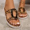 Women's Shoes 2024 Summer High Quality Open Toe Ladies Slippers Fashionable Leopard Color Metal Decoration Flat Beach Shoes
