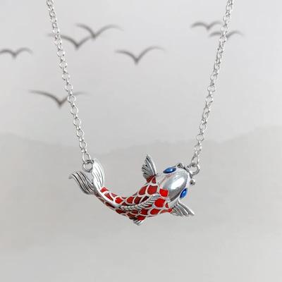 Carp Necklace for Women Vintage Enamel Crafted Clavicle Chain Exquisite Chinese Style Red Fish Pendant Jewelry