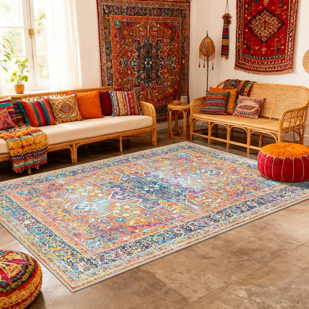 Persian Foldable Living Room Luxury Carpet Decoration Bedroom Bedside Soft Fluffy Rugs Washable Easy Clean Large Area Floor Mats