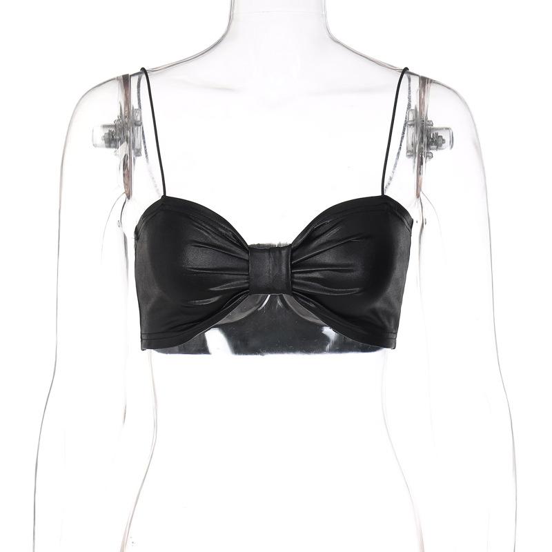 

Сексуальные кроп-топы халтер из ПУ с открытым животом в форме галстука-бабочки, женский бюстье, майка, открытая спина, камисоль, женский укороченный жилет без рукавов L чёрный