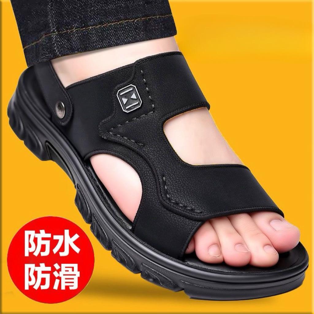 Fashion Sandals men's imitation cowhide leather shoes summer 2025 anti slip and waterproof external sandals men's dual-purpose sandals