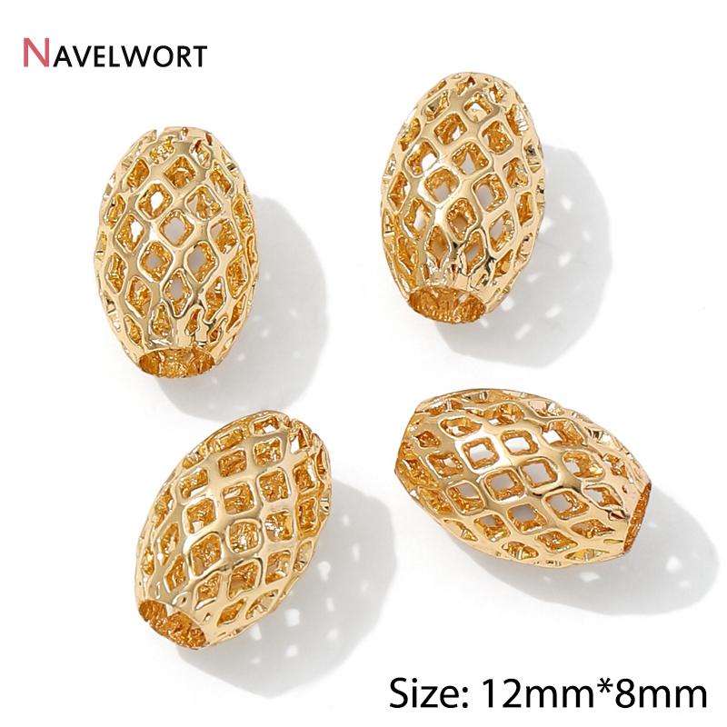 14K/18K Vergoldete Hohl-Abstandshalter-Perlen, Trennstück für Perlen, Ovale lose Perlen für Armbandherstellung Zubehör, Schmuckzubehör