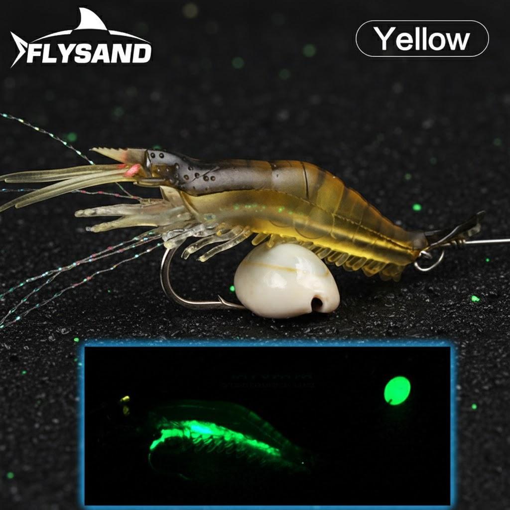 Shrimp Lure with Hooks Luminous Soft Fishing Lures Silicone Bait Tackle FlySand Fishing Tool