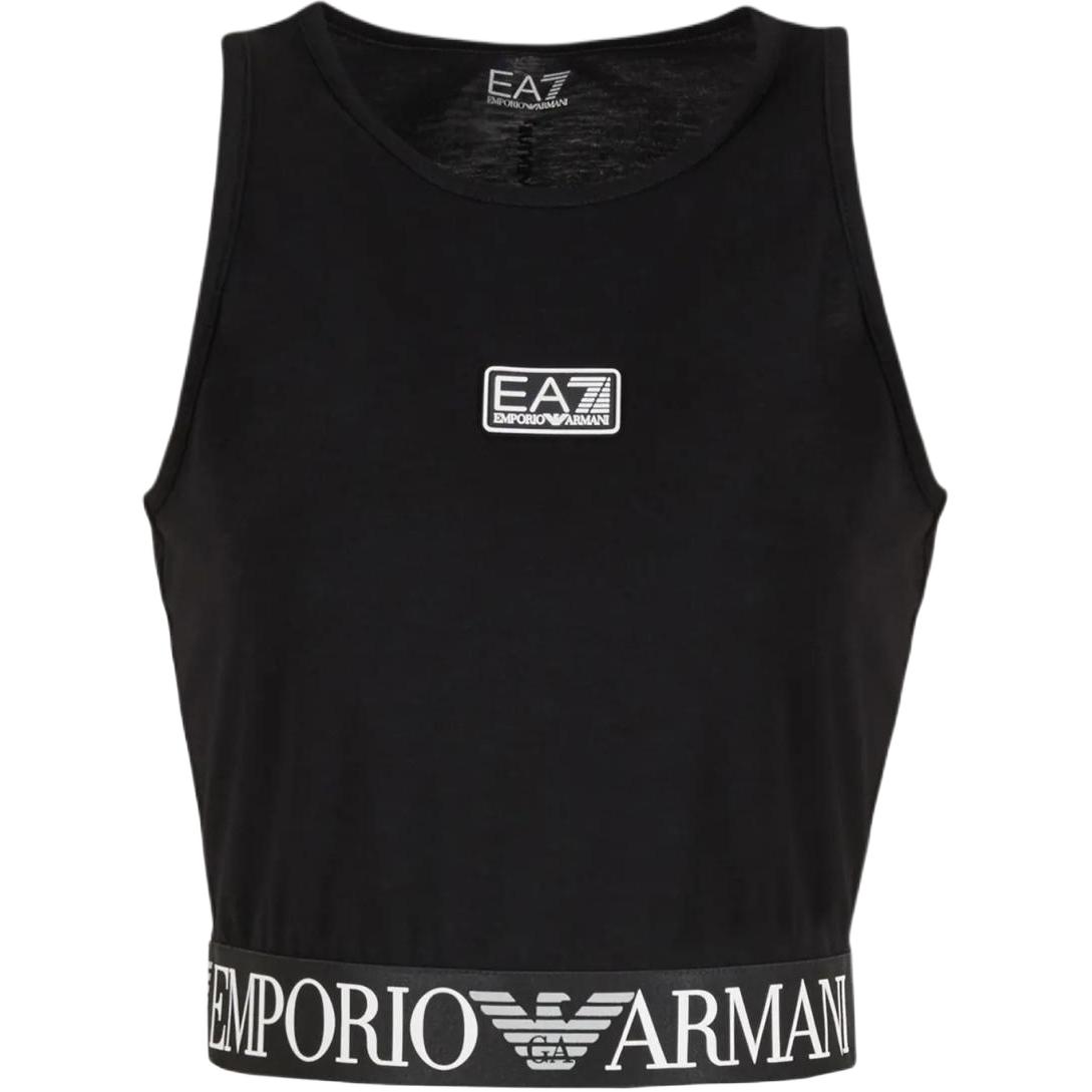 

Emporio Armani EA7 Весна-Лето 2024 Жилет с принтом логотипа-букв, короткий рукав, круглый вырез, женские топы, Черный 3DTH58-TJKUZ-1200 XS