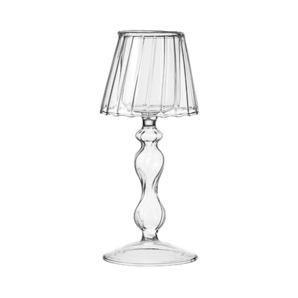 Delicate Lamp Shaped Candle Holder Glass Craft Candelabra High Footed Striped Candlestick Xmas Style 1