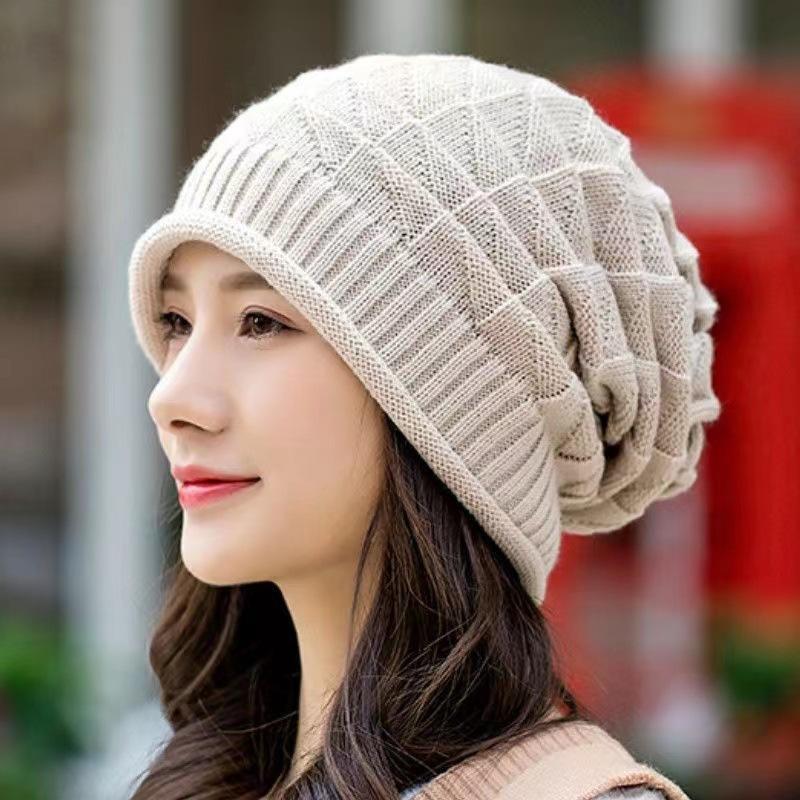 Korean version of fashionable versatile bag head, ear protection, stacking hat, autumn and winter hat, women's knitted hat, loose windproof 