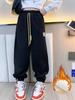 Kids' Thickened Fleece-lined Solid Color Sweatpants Casual Style Loose Fit Winter Children's Warm Pants For Girls