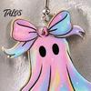 Burr-free Smooth Earrings 1 Pair Acrylic Halloween Earrings, Cute Pink Ghost Dangle Curved Hook Drop Holiday Costume Jewelry for Women Bow Detail