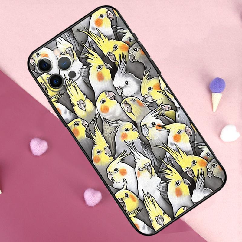 Cartoon Cockatiel Collage Phone Case For iPhone 17 Pro Max 17 Air 11 14 15 16 Pro Max Plus 12 13 Mini 16e Back Cover