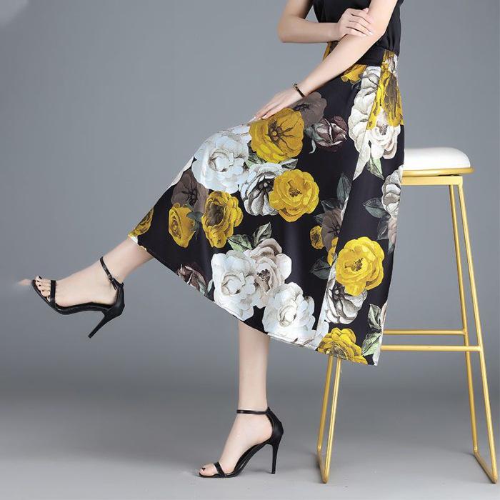 Women s Summer Printed A-Line Skirt - Stylish, High-End, Slimming & Belly-Covering 2XL цветочные печати