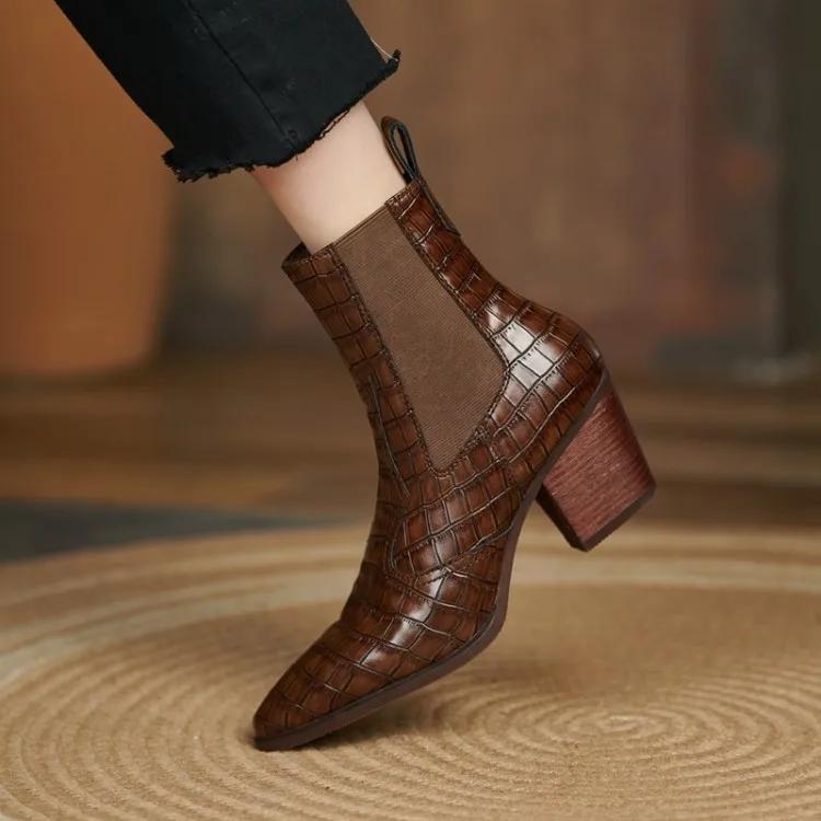 

Fashion 2024 New Autumn/winter Women s Boots Pointed Toe Chunky Heel Short Boots Fashion Chelsea Boots Shoes for Women High Heels 34-42 34