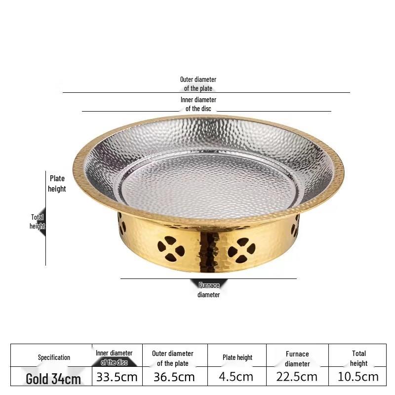Stainless Steel 3-Layer Flat Dry Pot 34CM