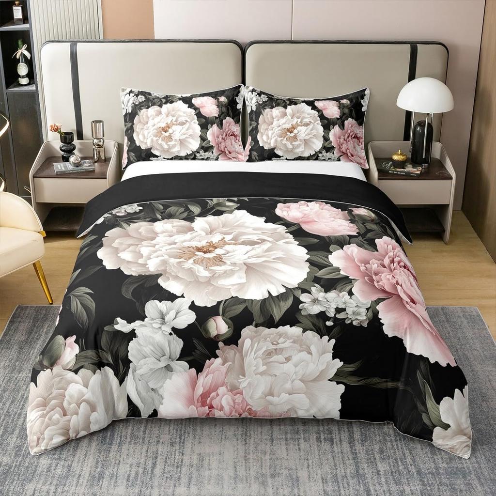 Blumiger Bettbezug Queen für Teenager ErwachseneRetro Blume Blätter BettdeckenbezugÖlgemälde BettwäschesetGarten Wildtiere Bettset