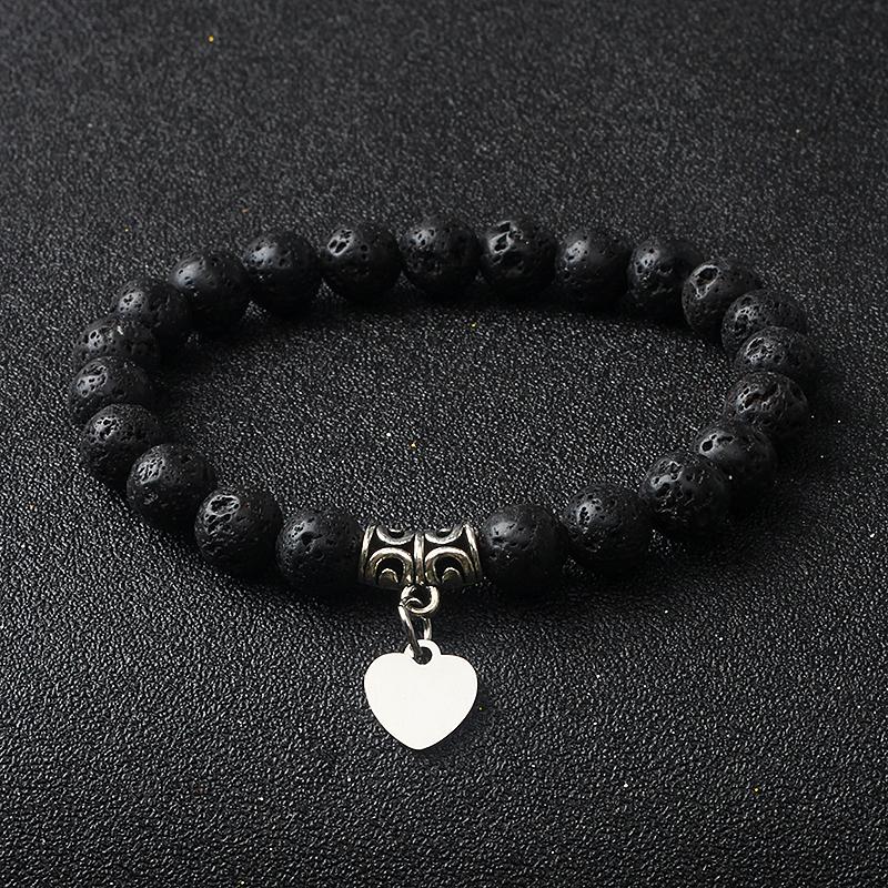 Original Amethyst Heart Charm Bracelets Women 316L Stainless Steel Pendant Bracelets Nature Stone Beaded Couple Jewelry Pulsera