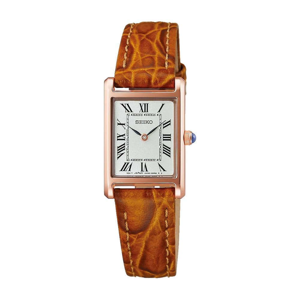 

Женские кварцевые часы Seiko Selection SSEH006 с батарейным питанием, квадратные, со светло-коричневым, розово-золотым, серебристым циферблатом