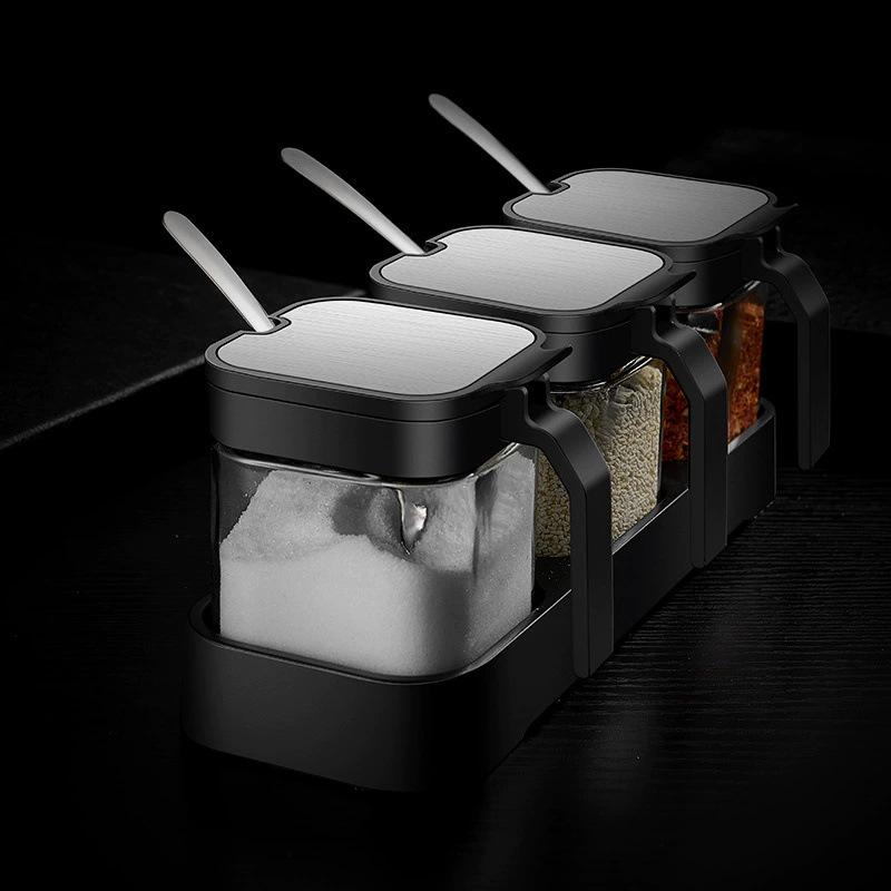 Moisture-Proof Kitchen Seasoning Box Set with Jars and Salt Container