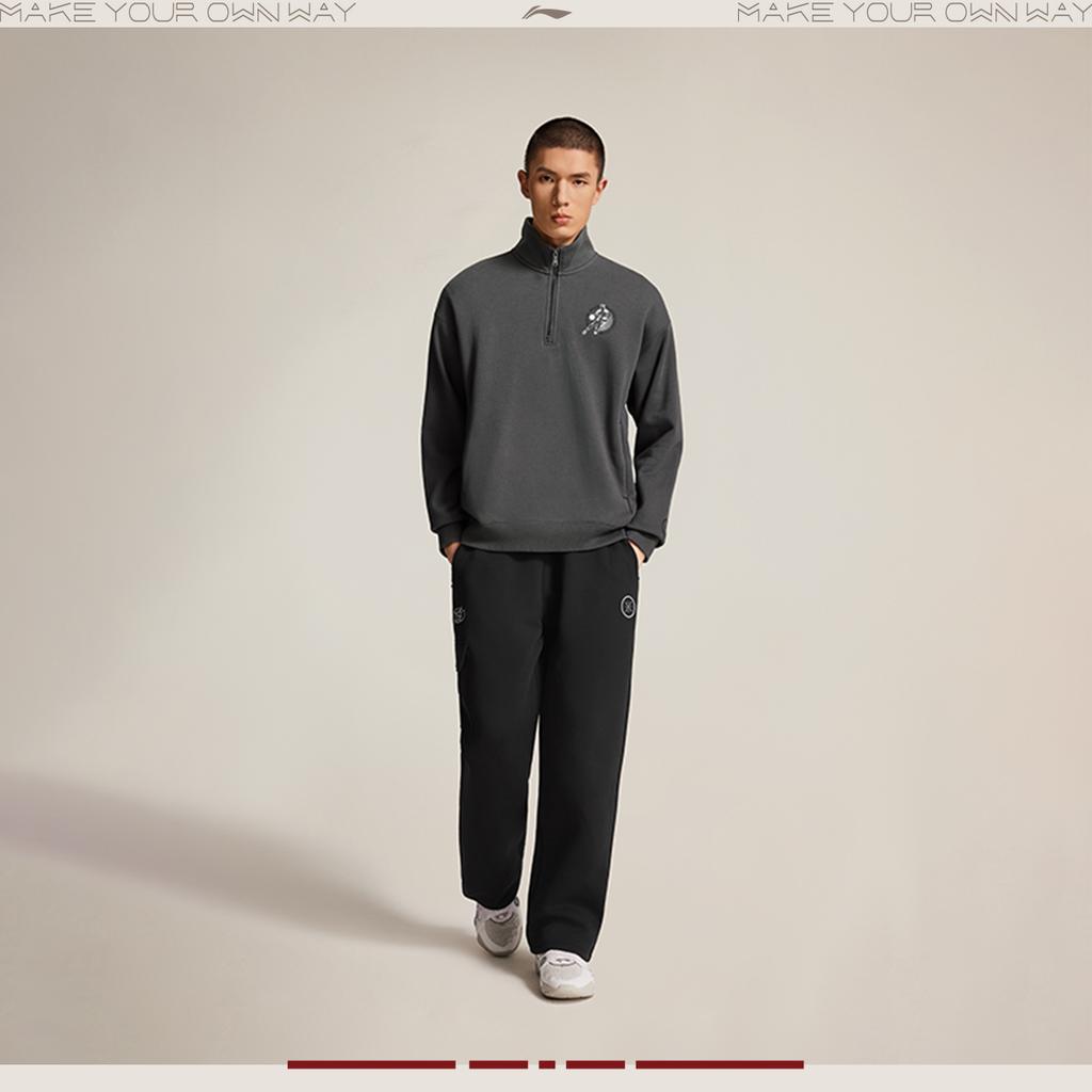 Li-Ning Wade Series Stand Collar Pattern Letter Print Zipper Hoodie Men hoodies AWDW017-1