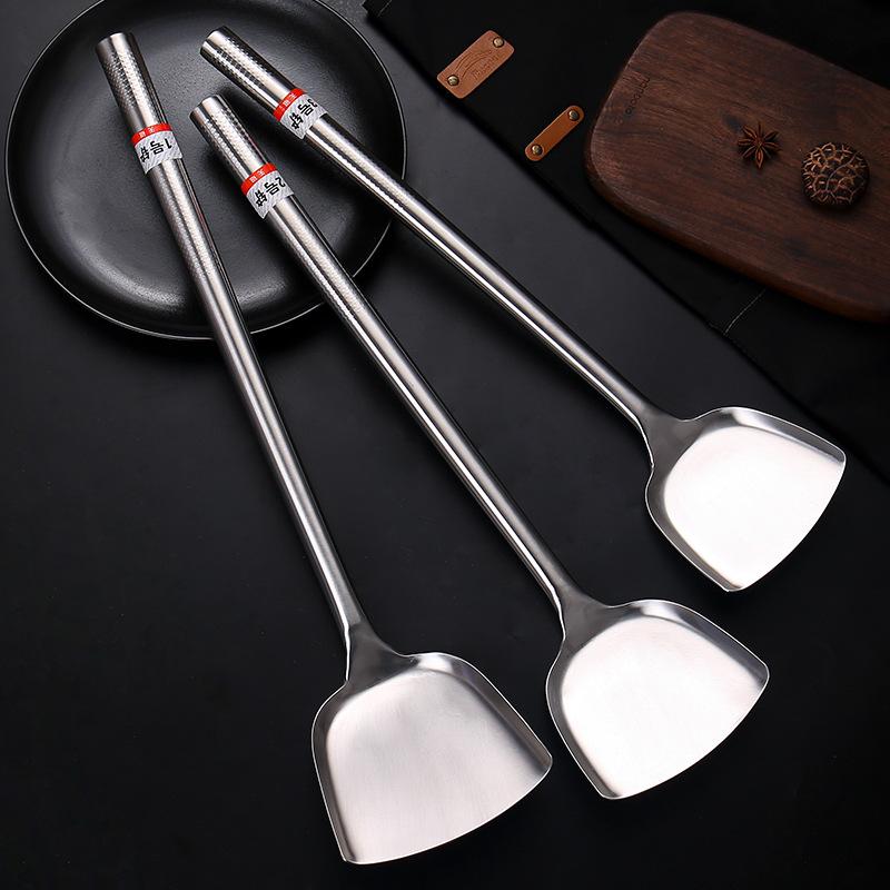 Spatel i rustfritt stål, Kokespatel, Kokkeskje, Helt stål Fortykket og Forlenget Spatel og Skje, Non-stick Pan Fortykket og Non-stick